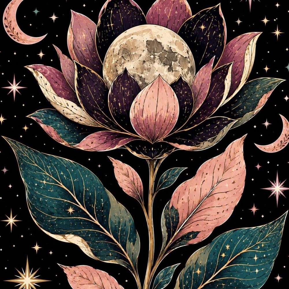 8 X 10 Framed Celestial Lotus Moon Dd 08